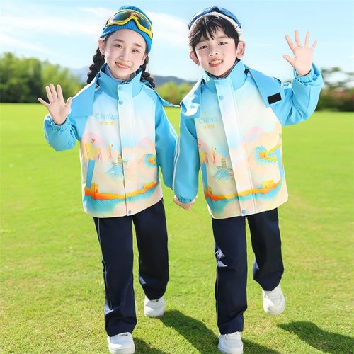 小学生校服春秋冬冲锋衣三件套中国风幼儿园园服秋冬套装儿童班服