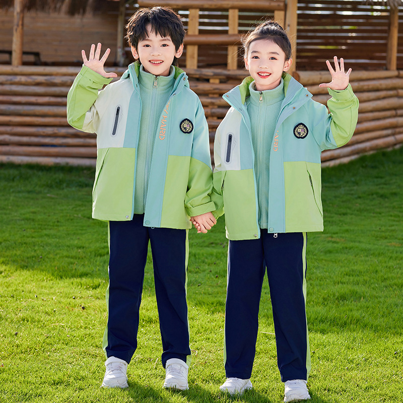 幼儿园园服秋冬新款小学一年级冲锋衣班服初中生校服运动会套装绒