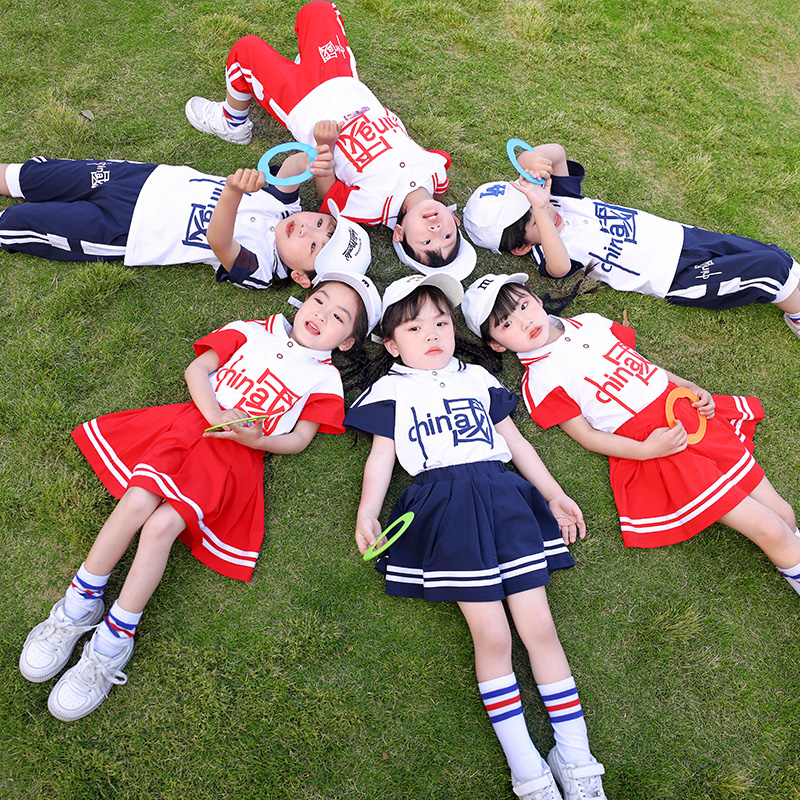 幼儿园园服夏季校服六一宝宝啦啦队演出服小学生毕业班服表演套装