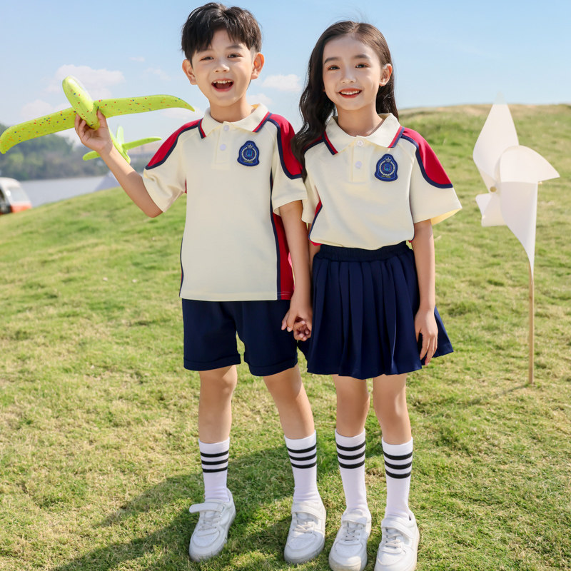 幼儿园园服夏装三件套小学生运动班服短袖套装一年级儿童夏季校服