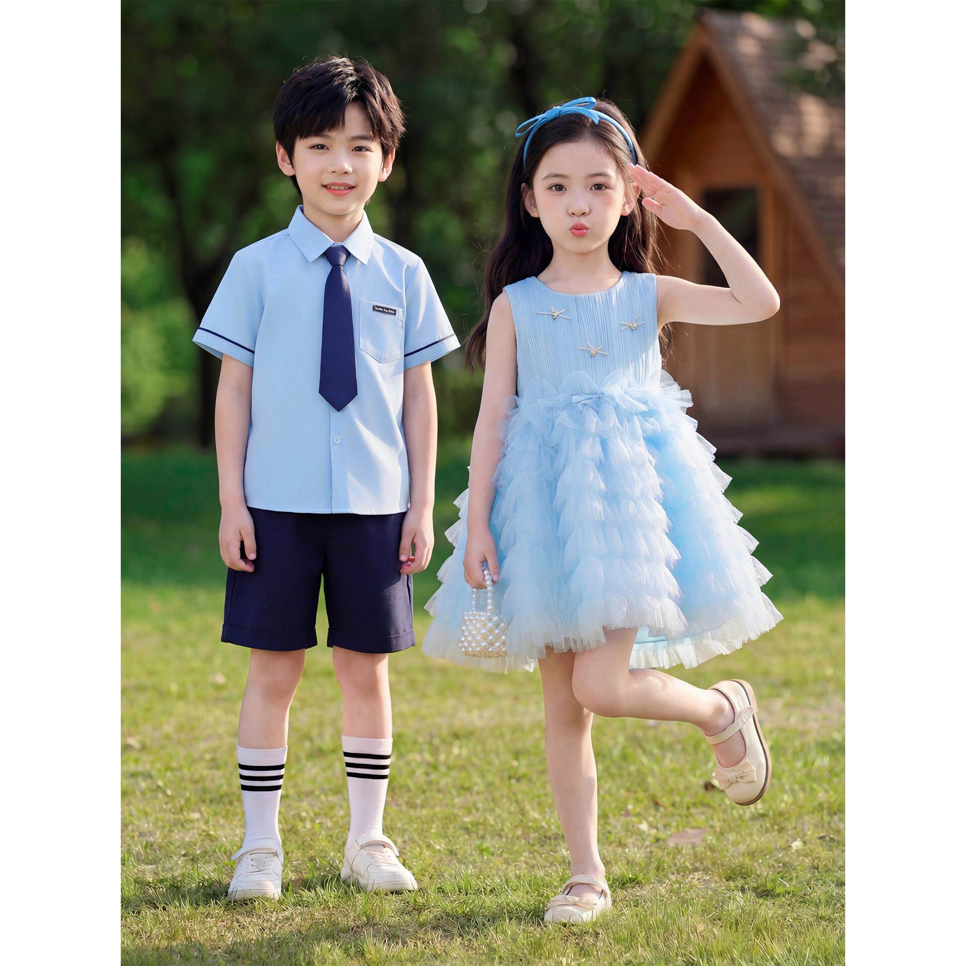 幼儿园园服夏毕业拍照服小学生合唱班服六一儿童舞蹈演出服蛋糕裙