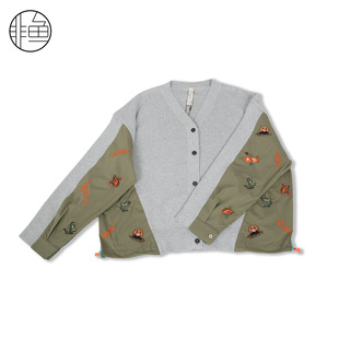 撞色拼接刺绣文艺复古休闲风针织女装 开衫 上衣 毛衫 非鱼秋冬新款