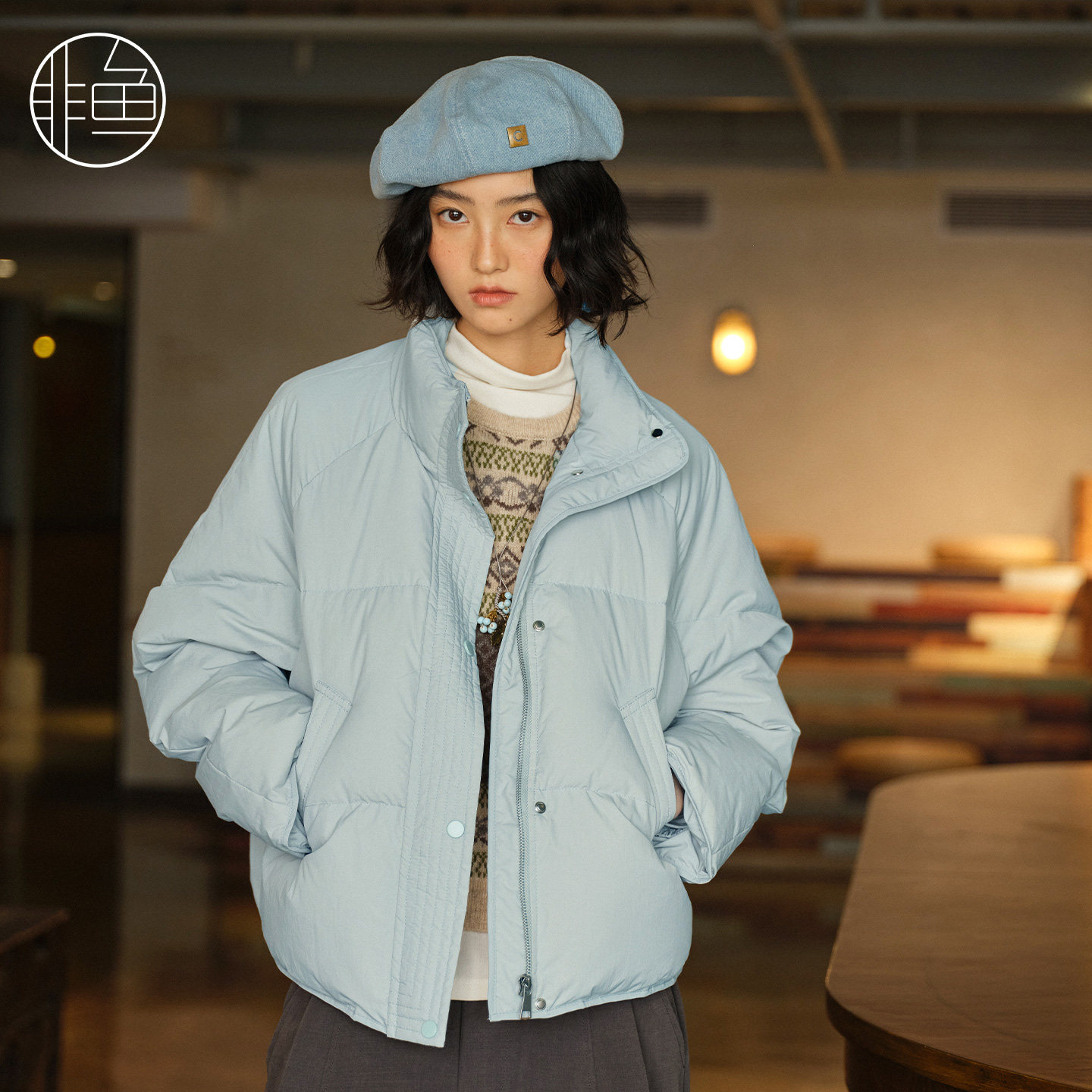 非鱼秋冬立领保暖面包羽绒服女
