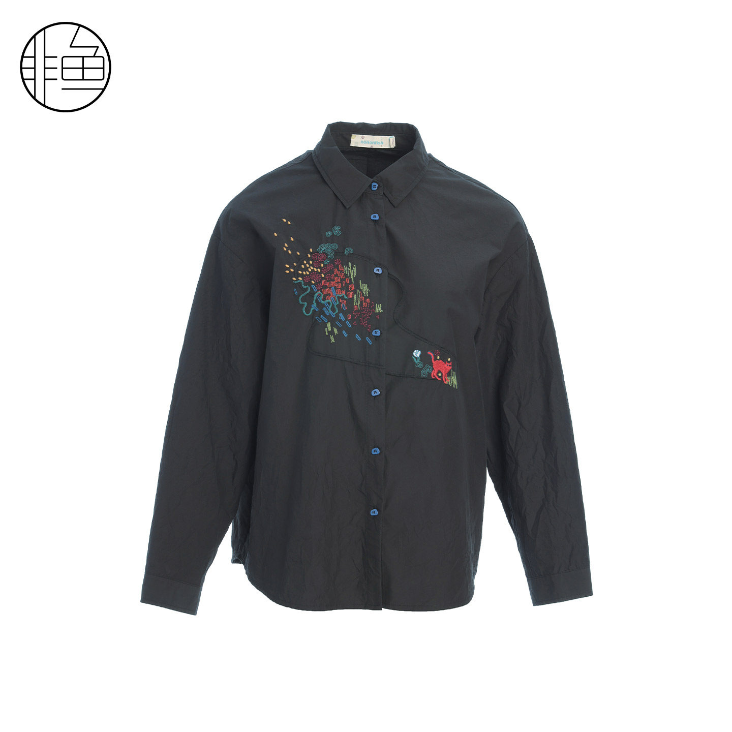 文艺翻领刺绣衬衫女长袖