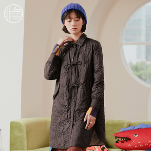 文艺翻领中长款 新款 轻薄棉服外套满身绣棉衣 秋冬装 非鱼女装