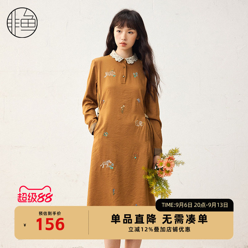 非鱼25春季文艺复古连衣裙新款森系造型感气质显瘦裙子女装裙