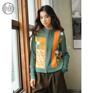 文艺复小立领毛衫 撞色针织毛衫 外套休闲百搭 新款 非鱼25上衣秋冬季