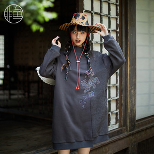 裙子加厚刺绣裙 拼接套头女装 非鱼中长款 卫衣连衣裙2023秋冬新款