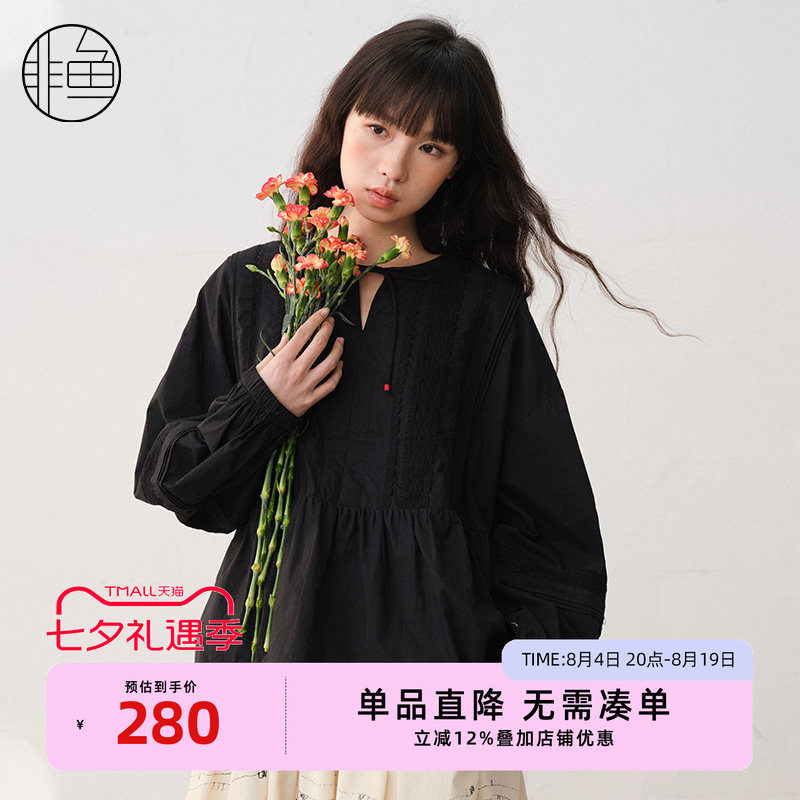 非鱼2025夏季新款长袖套头衬衫文艺减龄娃娃款系带衬衫NFLXC1153