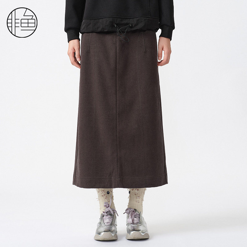 非鱼2024冬季新款高腰显瘦牛仔拼接针织半身裙休闲百搭半裙中裙子