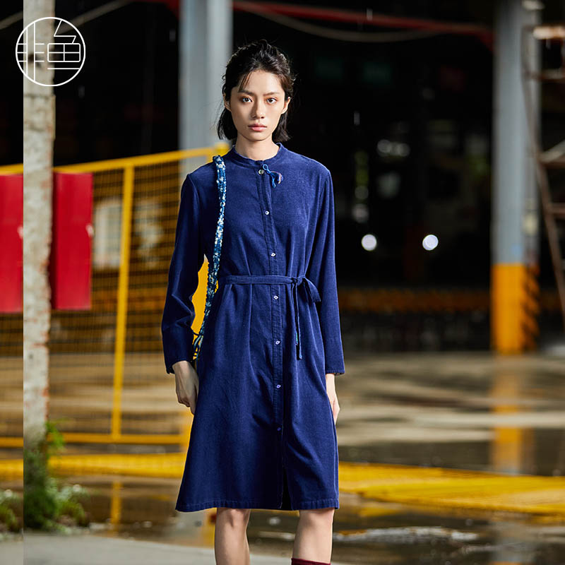 复古文艺中长款裙子系带显瘦女裙