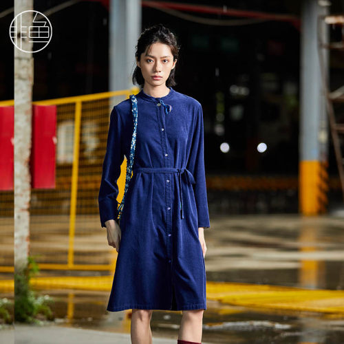 复古文艺中长款裙子系带显瘦女裙