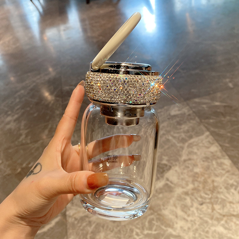 带钻手提杯子高级感轻奢高颜值玻璃杯水杯女士高档茶水分离泡茶杯,餐饮具,玻璃杯,淘宝优惠券,粉丝福利购,淘宝优惠卷
