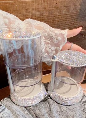 旋转化妆品收纳盒防尘高颜值镶钻桌面散粉口红化妆棉美妆蛋置物架