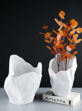 简约现代样板房轻奢极简白色花器摆件客厅电视柜餐桌创意花瓶摆设