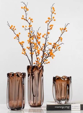 样板间餐桌轻奢高端玻璃花器售楼处洽谈桌会议桌客厅插花瓶摆件