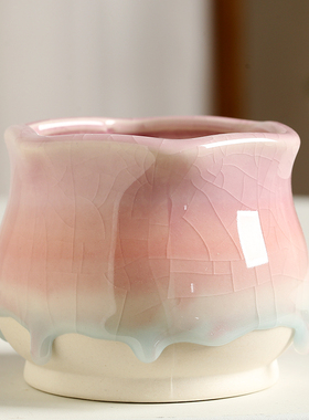 冰裂流釉特价清仓渐变彩虹多肉陶瓷花盆个性创意简约透气