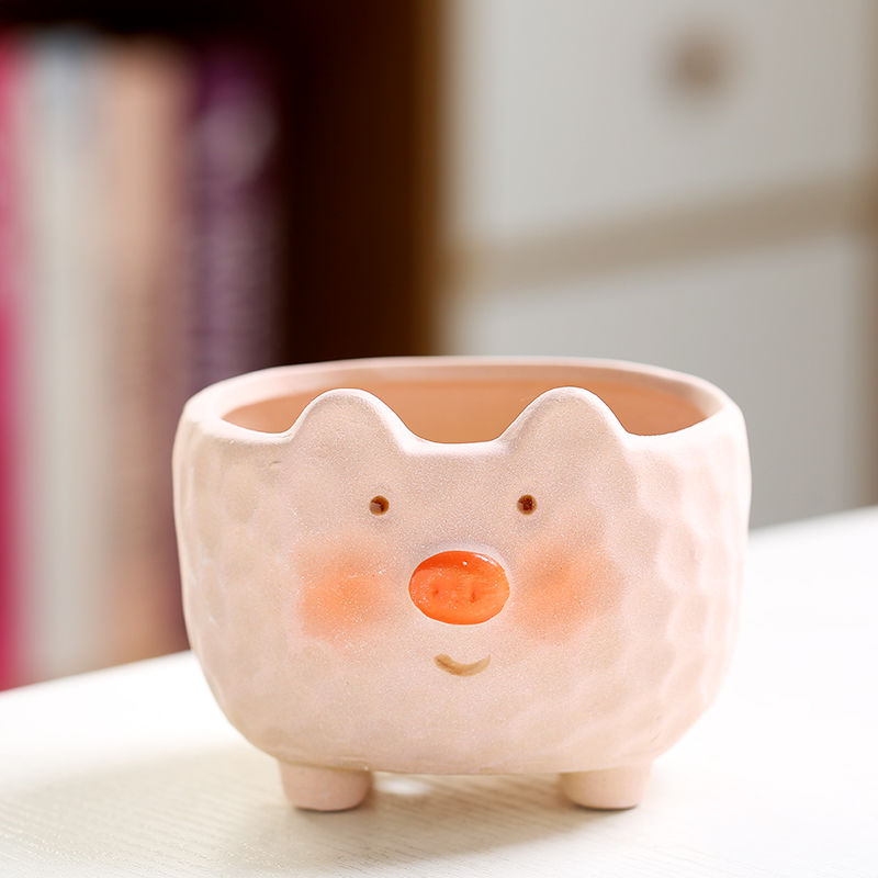 多肉陶瓷小花盆磨砂粗陶简约创意个性可爱动物造型奇特桌面透气