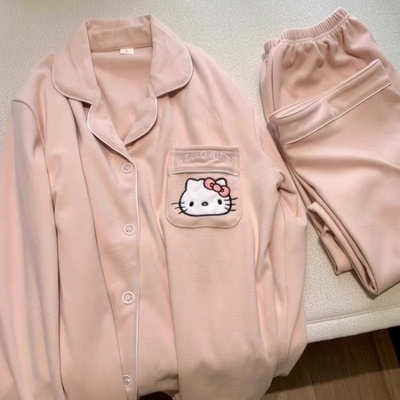 HelloKitty德绒睡衣女秋冬季珊瑚绒加绒加厚长袖春秋款家居服套装