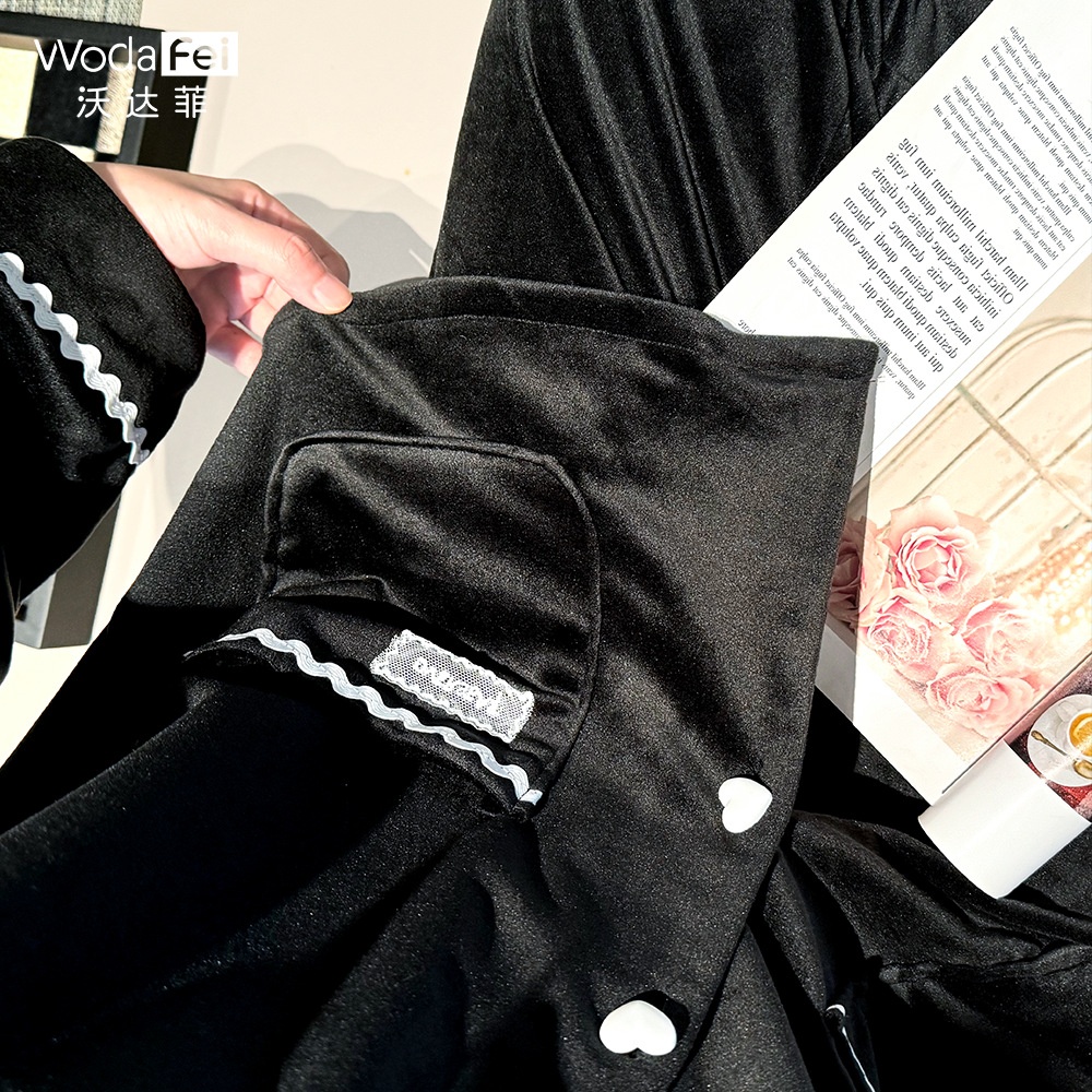 爱心扣波浪纹海岛绒睡衣秋冬新款翻领开衫家居服套装加厚保暖睡衣