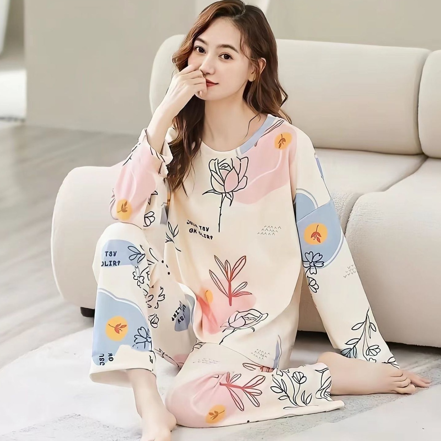 仿棉睡衣女春秋季暴力熊长袖新款直播爆款圆领卡通家居服套装跨境