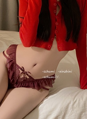 春光乍泄*内裤女性感纯欲风蕾丝边蝴蝶结绑带透明低腰三角裤