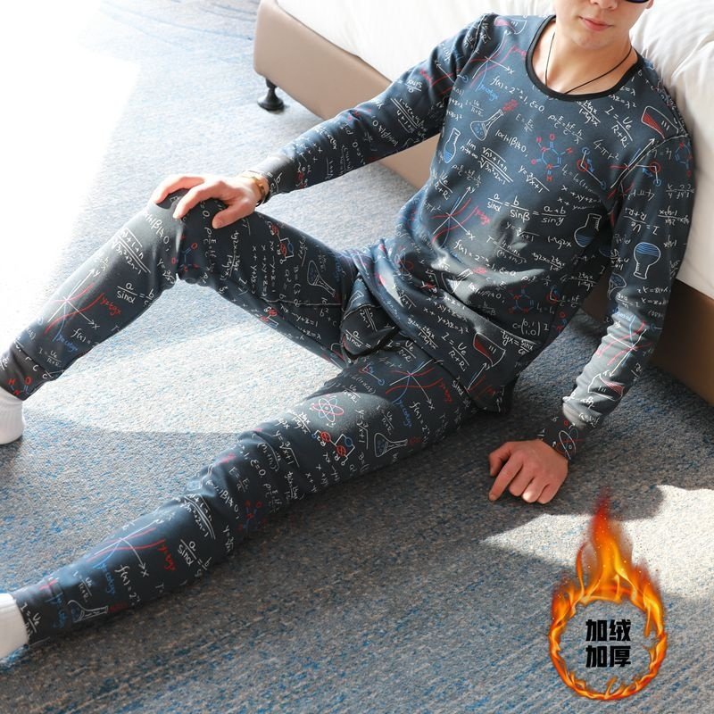 新款男士保暖内衣套装加绒加厚修身潮青年性感冬韩版打底套装男士