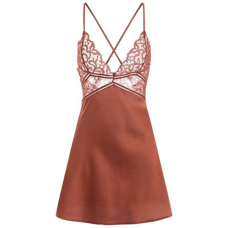 2158悦丽跨境欧美性感感仿真丝睡裙带胸垫蕾丝拼接家居吊带裙,女士内衣/男士内衣/家居服,睡袍/浴袍,淘宝优惠券,粉丝福利购,淘宝优惠卷