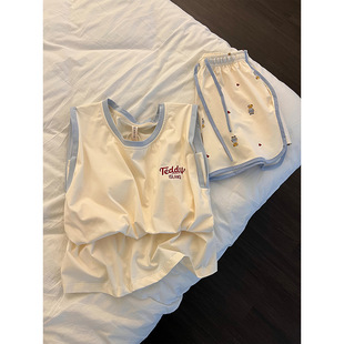 家居服两件套带胸垫 背心短裤 温柔可爱泰迪熊睡衣女士夏款 舒适无袖