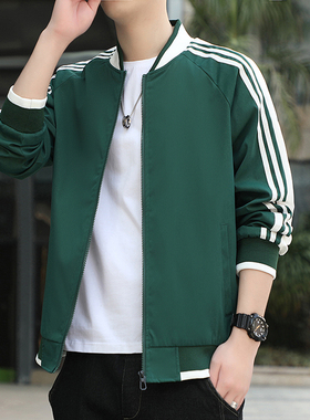 2024秋冬新款夹克男士潮牌大码加绒棒球服外套风衣棒球衫薄款运动