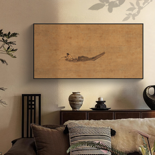 寒江独钓图宋代美学挂画新中式茶室装饰画禅意民宿客厅复古风国画