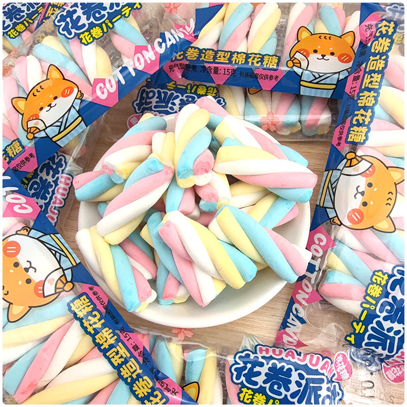 整盒彩色花卷造型棉花糖混搭果味软糖小朋友生日礼物零食长条糖果