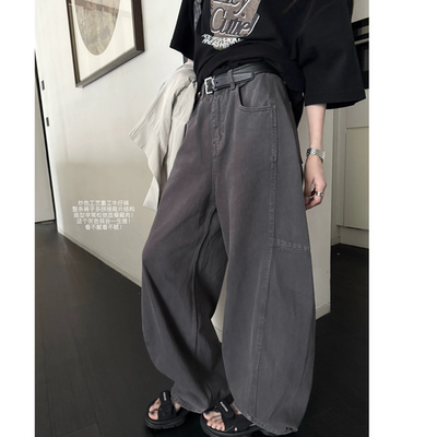 灰色宽松牛仔弯刀裤女秋季阔腿裤