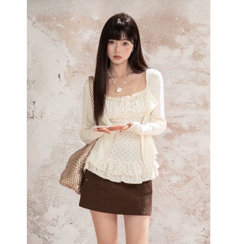 2025秋季新款法式波点吊带套装