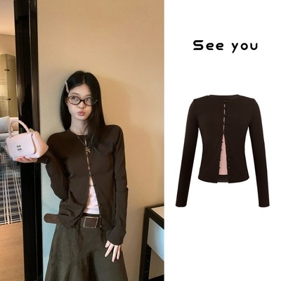 2025秋季新款粉咖配色T恤