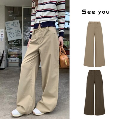 秋季直筒休闲裤女秋水洗复古阔腿裤