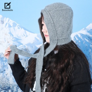 新款2025年冬季下雪氛围感针织拉法帽 冬 护耳可爱套头帽保暖帽子