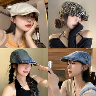 纹鸭舌帽子女休闲百搭正女生休闲帽 英伦风格 复古前进帽秋冬季 新款