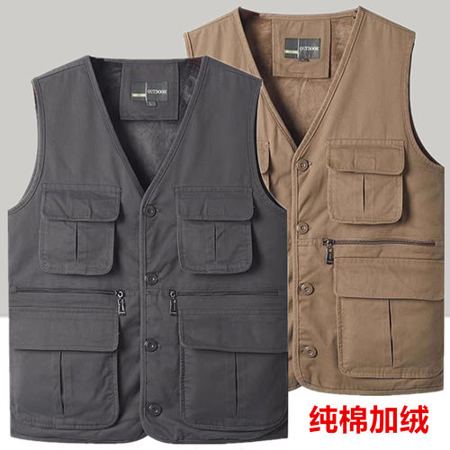 马甲促销纯棉加绒多口袋大码保暖