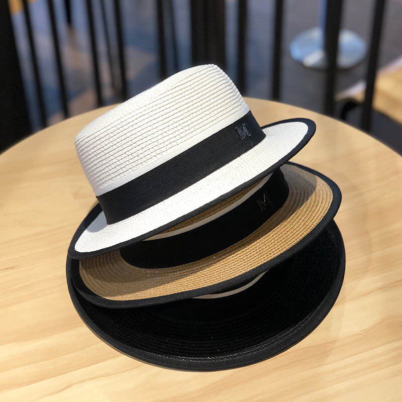 HONG KONG PURCHASING FLAT BRIM STRAW HAT WOMENS SUMMER SUNSHADE STRAW HAT SUMMER FASHION BRITISH TOP HAT