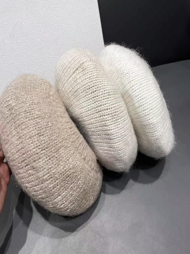 HONG KONG PURCHASING MOHAIR KNITTED BERETS WOMENS AUTUMN AND WINTER PLUSH PAINTER HATS LARGE HEAD CIRCUMFERENCE WOOL LINE HAT TIDE