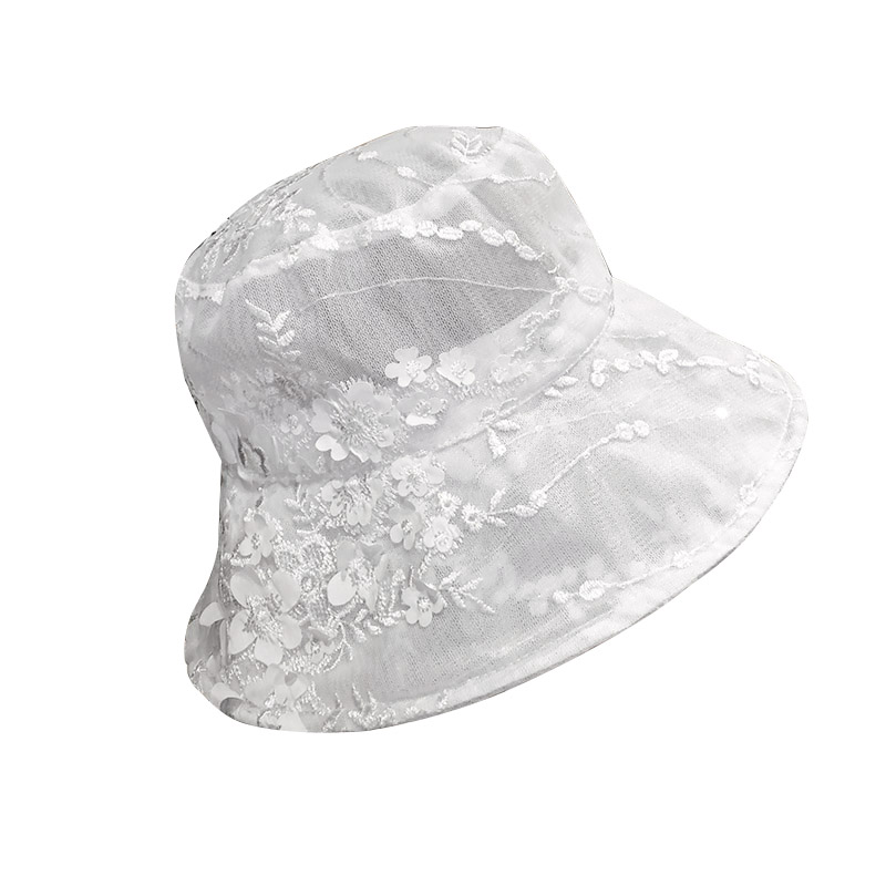 HONG KONG PURCHASING INS LACE SEQUINS FISHERMAN HAT WOMENS SPRING AND SUMMER SUNSCREEN BREATHABLE EMBROIDERY FLOWER MESH POT HAT