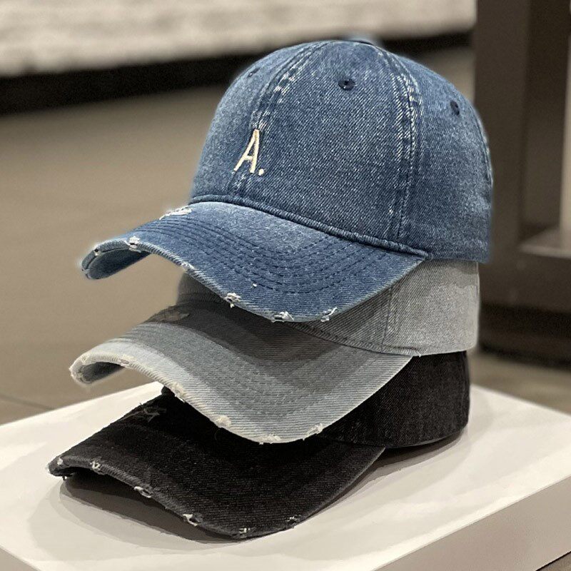 HONG KONG PURCHASING HAT COWGIRL EMBROIDERY LETTER RIPPED BASEBALL CAP SPRING AND AUTUMN WILD SHADE BLUE CAP