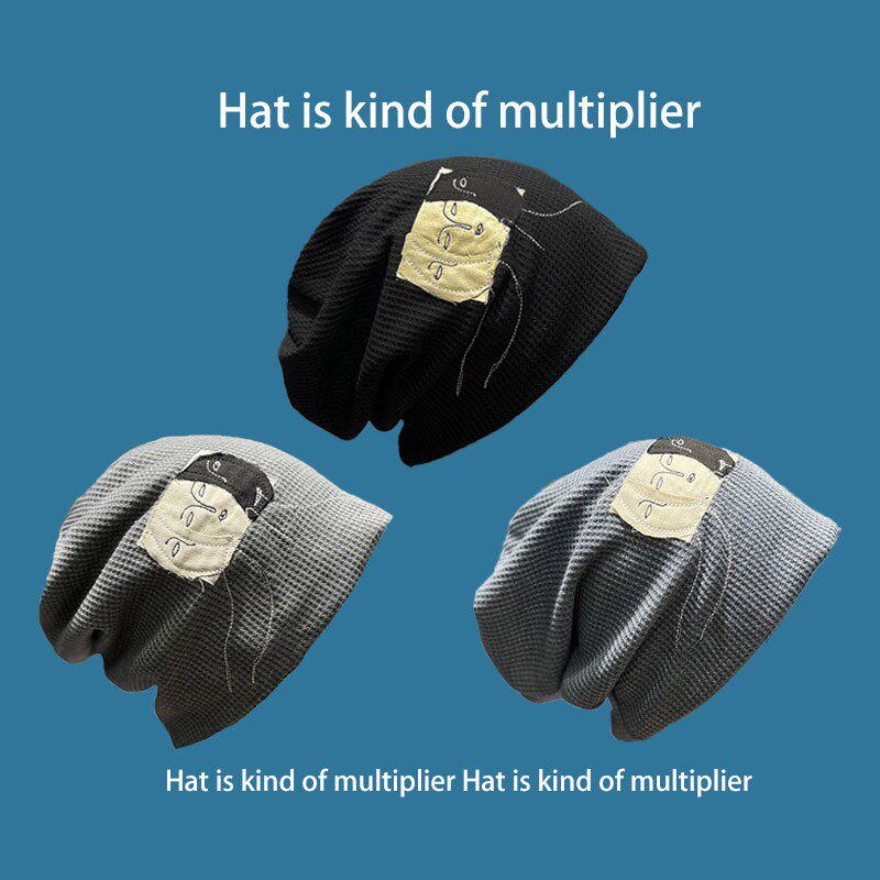 HONG KONG PURCHASING STICKERS INTERNET CELEBRITIES PILES OF HATS WOMENS BLACK HEAD HATS KOREAN VERSION PULLOVER HATS COUPLE KNITTED HATS EAR PROTECTION