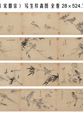 赵佶（宋徽宗） 写生珍禽图 全卷 28×524.7 国画画心装饰画 高清