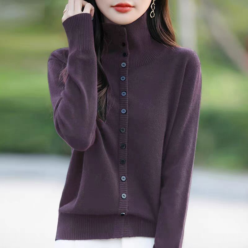韩版立领半开领两穿针织开衫