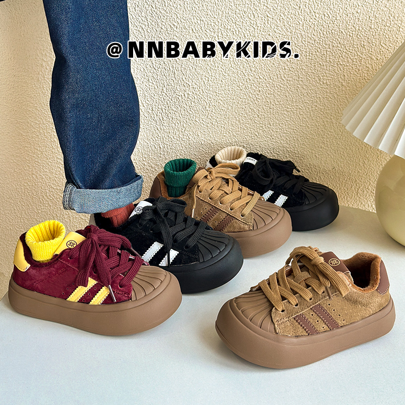 秋冬儿童真皮加绒德训鞋二棉板鞋