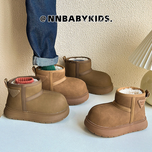 儿童雪地靴冬季新款男童加绒加厚保暖棉鞋女童冬靴防水胖头短靴潮