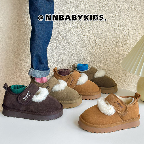 儿童真皮低帮雪地靴冬季保暖棉鞋