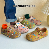 宝宝真皮豆豆鞋 儿童勃肯鞋 复古女童单鞋 男童卡通印花皮鞋 春秋新款
